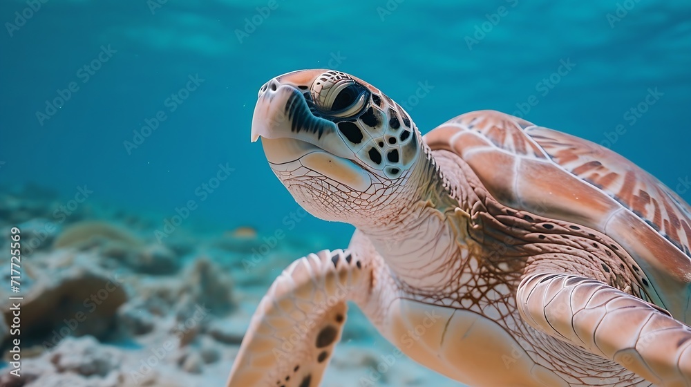 Obraz premium Generative AI : Under water sea turtles. Sea turtle under water in scuba diving scene