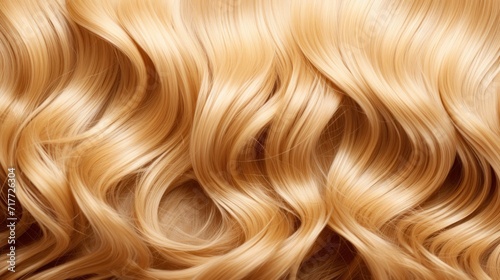 Close Up of Wavy Blond Hair - Detailed and Lustrous Hairstyle Photo. Concept of hairdresser  hair care and coloring. Background.