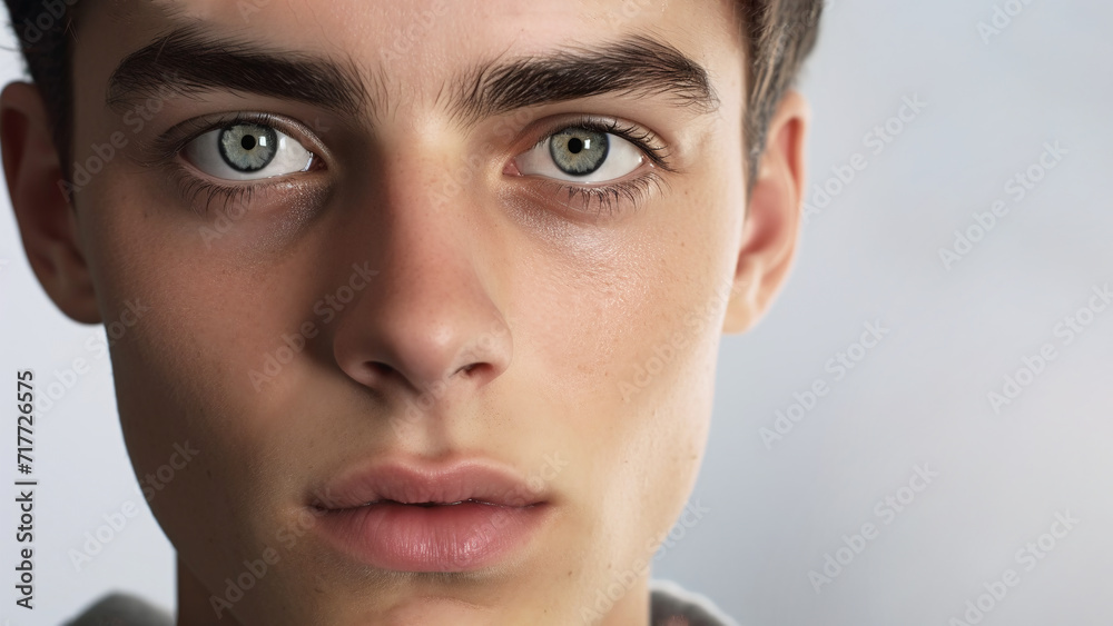 portrait of handsome young male model, headshot of Beautiful male model with large green eyes portrait of handsome young male model, headshot of Beautiful male model with large green eyes