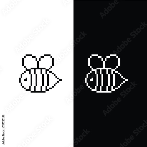 pixel bee  icon.  Vector pixel art bee 
 8 bit logo for game