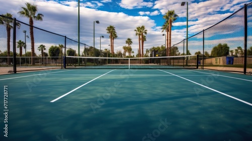 Pickleball courts. Angled view of a tennis court