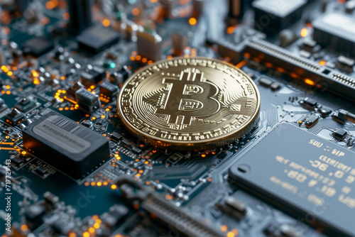 Digitale Zukunft im Fokus: Bitcoin Chip Illustration als Symbol für sichere Krypto-Transaktionen und technologischen Fortschritt im Finanzwesen photo