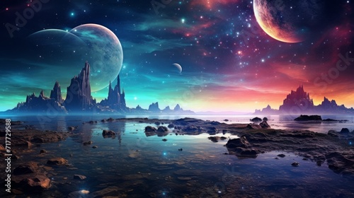 Magical space fantasy landscape with stars. Neural network AI generated art