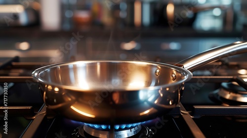Generative AI : stainless pan on the hob, cooking on a gas stove, the cost of gas in Europe