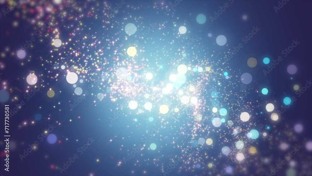 Background blue movement. Universe azure dust with stars on black background. Motion abstract of particles. VJ Seamless loop. 4k