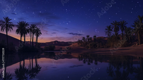 An oasis in the desert at night photo