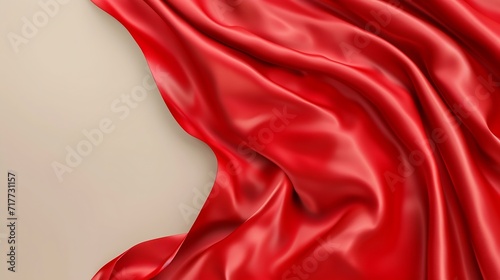 Generative AI : Flying red silk textile fabric flag background.