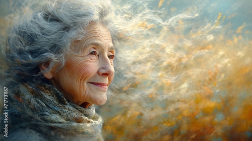 Golden Autumn Nights: A Senior Woman's Smile Generative AI