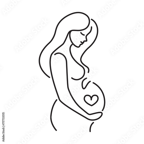 Line Drawing of Pregnant Woman. Logo of Pregnancy. Minimalist vector art illustration for mother day