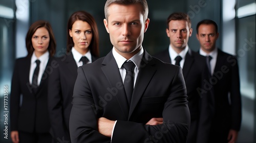 Team leader in a suit leading a group of professionals , Team leader, suit, group of professionals