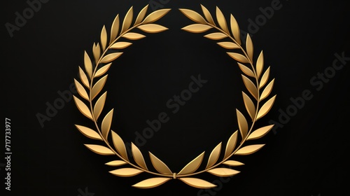 Gold Laurel Wreath on Black Background, Symbolic and Elegant Crown of Triumph. Banner, copy space.