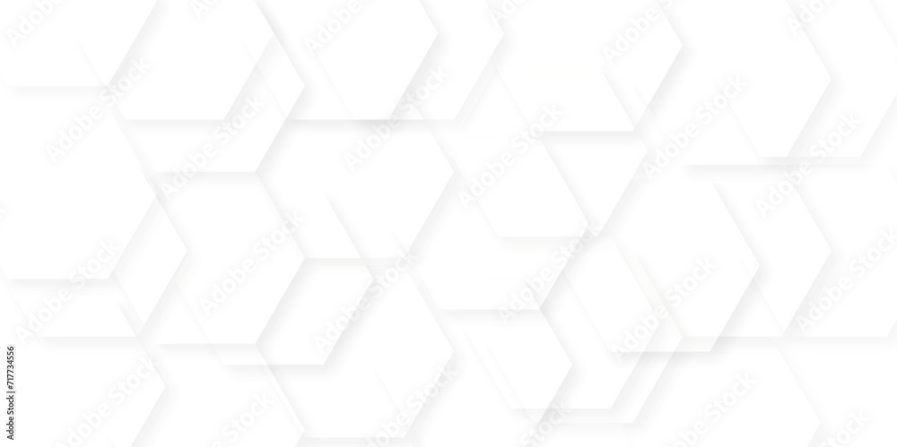 Seamless creative geometric Pattern of white hexagon white abstract hexagon wallpaper or background. 3D Futuristic abstract honeycomb mosaic white background. white hexagon geometric texture.