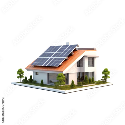 3D house with solar cells on the roof on a white background © EnelEva
