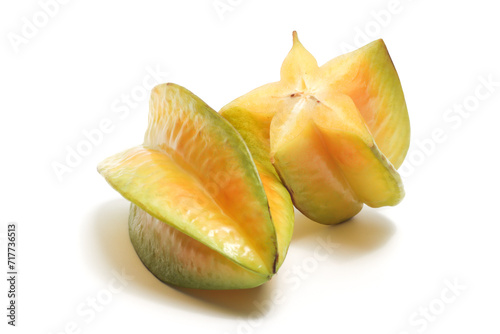Half cut and whole fresh organic star fruit delicious isolated on white background clipping path