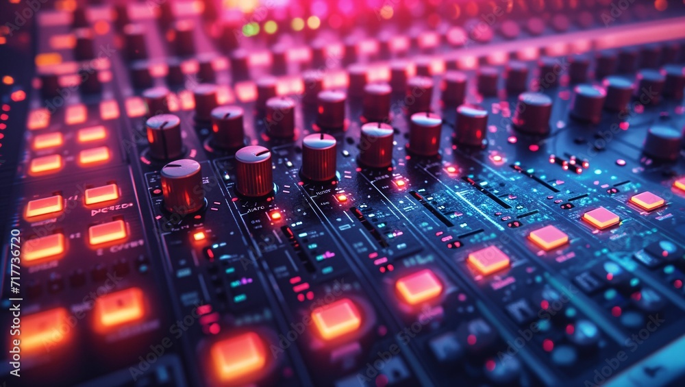 close up of a audio mixing console