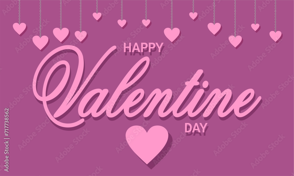 Valentine's day design 3D background banner with hearts embedded in chain in purple colour