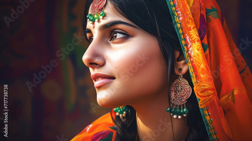 Close up of a woman wearing a saree. Generative AI photo