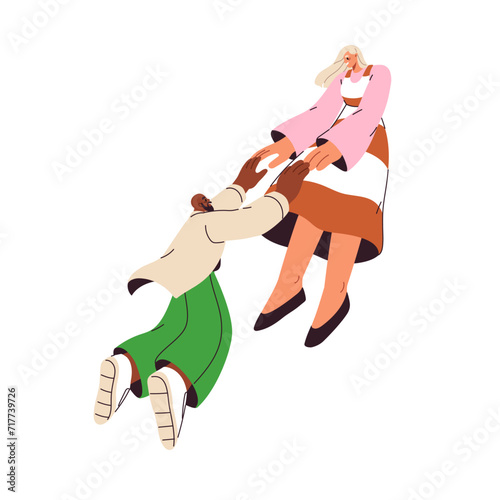 Happy love couple. Young man and woman holding hands, looking at each other with affection. Enamored people, valentines in romantic relationship. Flat vector illustration isolated on white background