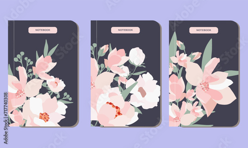 A set of fashionable modern covers and title pages. Versatile design for notepads, planners, planners and notepads. Vector design with magnolia.
