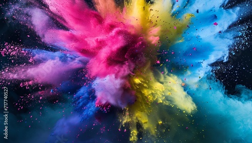 Color Background: Explosion of Color Powder with Smoke Com