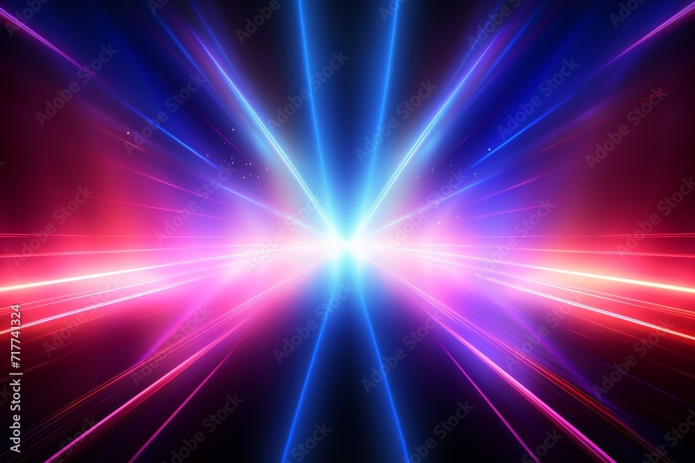 Neon light rays and glowing lines abstract background