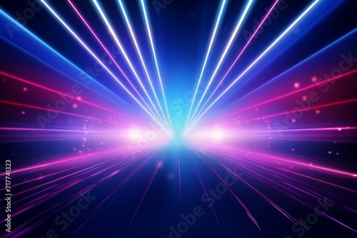 Neon light rays and glowing lines abstract background