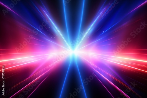 Neon light rays and glowing lines abstract background