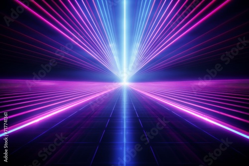 Neon light rays and glowing lines abstract background