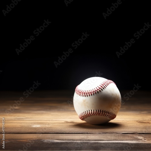 Vintage Baseball on Wooden Surface Spotlighted with Copy Space