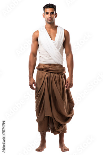 Full length view of Indian Men in Dhoti: A piece of cloth wrapped around the waist and legs, typically worn by men Isolated on transparent background. photo