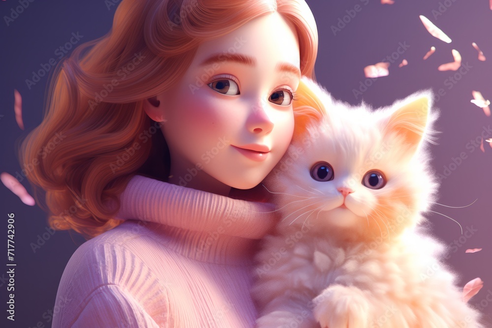 Cherished Moments: Girl with Adorable Fluffy Kitten Cherished Moments: Girl with Adorable Fluffy Kitten