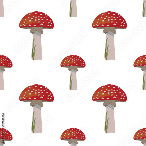 Vector pattern with fly mushrooms