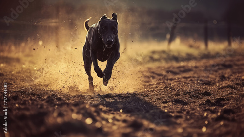 Greyhound at full speed during a race. Greyhound racing.