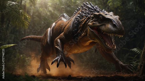 Furious trex or Dynasor running in action on the jungle © ParthoArt