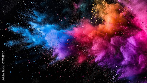 Colorful Background  Powder is Suspended in the Air on Bla