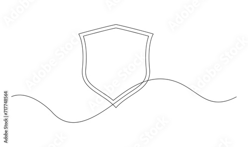 Shield continuous line art. Guard drawing sign. Protect linear symbol template