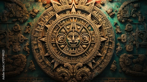 Mayan calendar colorful background. Neural network AI generated art