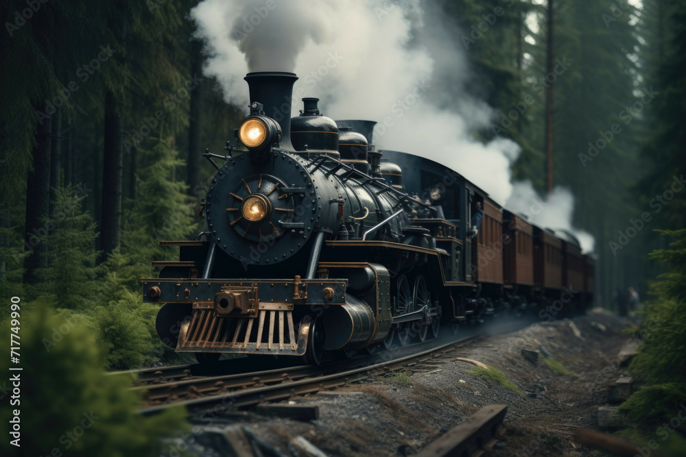 Fototapeta premium Steam locomotive in forest
