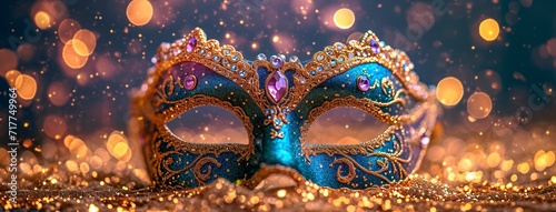Glamorous Mardi Gras Mask: A Purple and Gold Treasure Generative AI