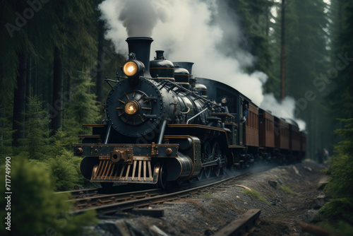 Steam locomotive in forest