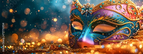 Glowing Mardi Gras Mask: A Colorful Celebration of Carnival Culture Generative AI
