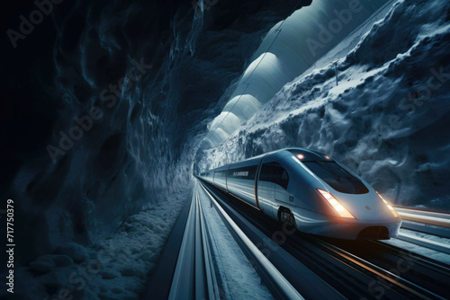 High-speed train in mountain tunnel