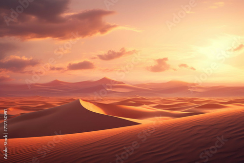 AI generated desert landscape with sand dunes and a sunset