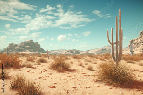 Digital desert with sand dunes and cacti