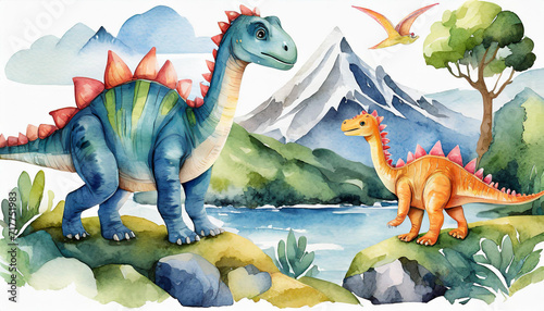 dinosaurs in the nature,Children's drawing © Animaflora PicsStock