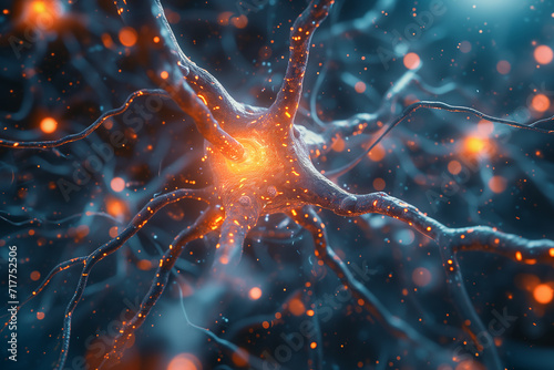 An Intricate Closeup of a Neuronal Network, with the Edited Gene Marked in Red - Illuminating its Vital Role in Regulating Brain Function, Showcasing the Intersection of Genetics and Neurology