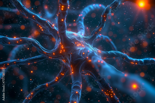 An Intricate Closeup of a Neuronal Network, with the Edited Gene Marked in Red - Illuminating its Vital Role in Regulating Brain Function, Showcasing the Intersection of Genetics and Neurology