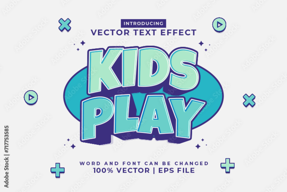 Editable text effect Kids Play 3d Cartoon template style premium vector