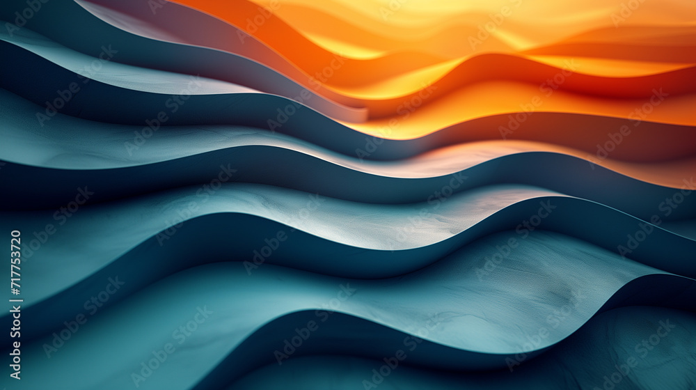 Obraz premium Stunning Abstract Landscape of Layered Waves in Gradient Blue to Orange Hues