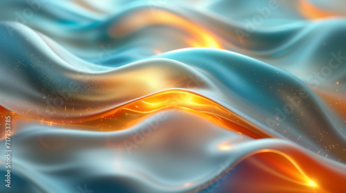 Abstract Waves Art: Blue and Orange Glowing Flow, Sparkling Particles, Aesthetic Digital Wallpaper for Desktop and Mobile Backgrounds